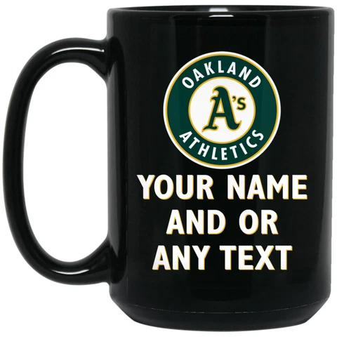 Custom Personalized Oakland Athletics A's Black 15 oz Ceramic Coffee Mug Cup Cover