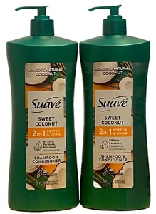 2 PACK Suave Sweet Coconut 2 in 1 Soften & Shine Shampoo/Conditioner 28 OZ New - Picture 1 of 8