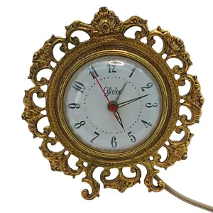 Orologio Vintage Globo Tondo Oro Tavolo Tondo Tono Oro Hollywood Reggenza Arte Vittoriana - Foto 1 di 9