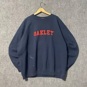 Oakley Sweatshirt Men’s 2XL Stained 100% Cotton Logo Front/Back Dark Blue/Red - Picture 1 of 9