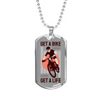 Get A Bike Get A Life Cycling Necklace Stainless Steel or 18k Gold Dog Tag 24"