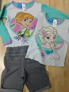 Disney Frozen Elsa Anna pajama Shirt set 4T pcs 3 turquoise blue green purple - Picture 1 of 10