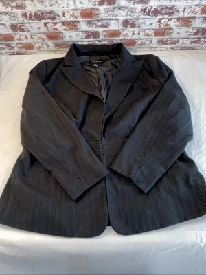 Chaqueta Blazer Lane Bryant Prendedor Tejido a Rayas Pecho Único Negocios Negra 18 18w Foto 1 de 4