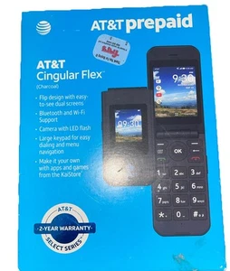 AT&T Prepaid Cingular Flex Flip Phone 4GB 4G LTE Charcoal Locked Easy To Use - Picture 1 of 4