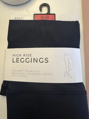 Leggings M&S Cintura Alta Viscosa con Elástico AZUL MARINO NUEVOS CON ETIQUETAS Talla 18 M&S Foto 1 de 4