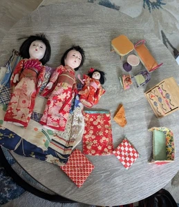 Konvolut 3 alte antike Komposition asiatische Puppen japanische & Puppenmöbel - Bild 1 von 22