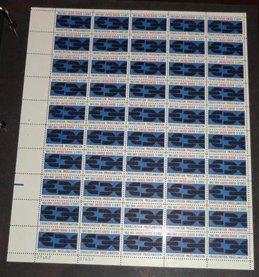 США SC # 1233 ПРОВОЗГЛАШЕНИЕ ЭМАНСИПАЦИИ ПОЛНЫЙ ЛИСТ 50 ВЫПУЩЕННЫЙ В 1963 MNH ИЗЯЩНЫЙ - Изображение 1 из 2