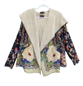 Johnny Was Biya Romantico Sherpa Hooded Jacket Cardigan Soft Floral size Small - Picture 1 of 11