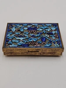 Antique Chinese Export Filigree Cobalt Blue Enamel Gilt Metal Box c1900 - Picture 1 of 7