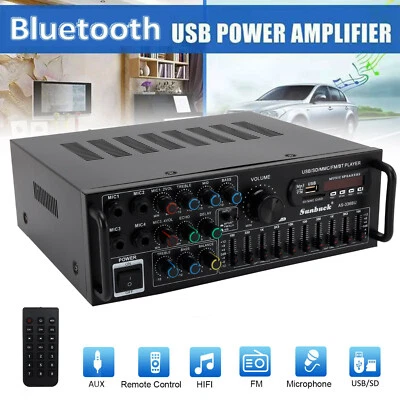 Sunbuck 2000W Amplificatore di Potenza Stereo HiFi Bluetooth 5.0 Karaoke FM USB EQ AUX EP - Immagine 1 di 4