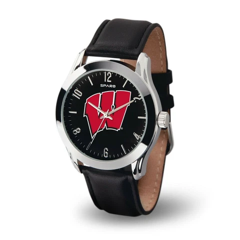 Wisconsin Badgers Men's Sparo Classic Watch With Leather Band & Metal Gift Tin Cover