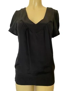 NWT Rory Beca Silk Top Blouse Black V Neck Short Sleeve Slip Pockets XS - Picture 1 of 8