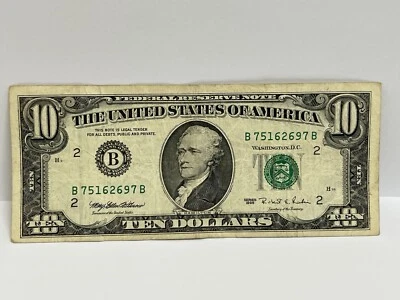$10 Dollar Bill Note 1995 series Small face New York B 75162697 B - Image 1 of 2