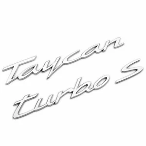 Placa trasera plateada con logotipo de Taycan Turbo S con emblema de puerta levadiza tapa de cubierta - Imagen 1 de 3