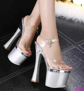SCARPE DA DONNA SANDALI SEXY GIRL TACCO ALTO ARGENTO TRASPARENTE art 10367-3 - Foto 1 di 2