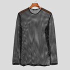 Men's Long Sleeve See Through Mesh Fishnet T Shirt Casual Muscle Gym Tee Blouse