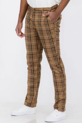 Mens Checker Slim Fit Plaid Checkered Pants Stretch Casual Work Pants Trousers - Image 1 of 3