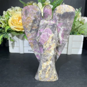 1.4LB 6" Natural Plum Blossom Tourmaline Angel Carving Quartz Crystal Healing C8 - Picture 1 of 11