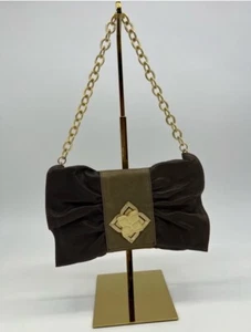 BCBG Maxazria Green/gold Bow Ruffle Evening Bag Clutch Chain Strap - Picture 1 of 11