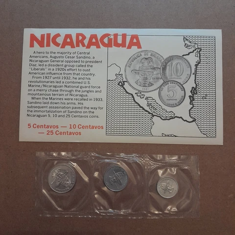 Nicaragua 5 - 10 - 25 Centavos Coins- Augusto Cesar Sandino - 1981 - KM49 50 51 Cover