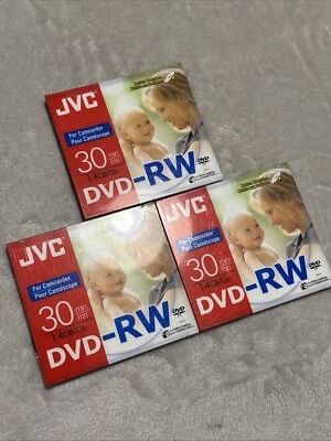 3 X JVC DVD RW 1.4 GB 30 MINUTES CAMCORDER MINI RE-RECORDABLE VIDEO CAMERA DISC - Image 1 of 4
