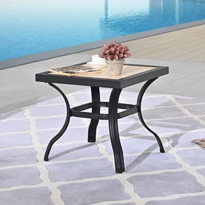 21" Outdoor Square Patio Bistro End Table Metal Steel Legs With Ceramics Top Bla - Picture 1 of 7