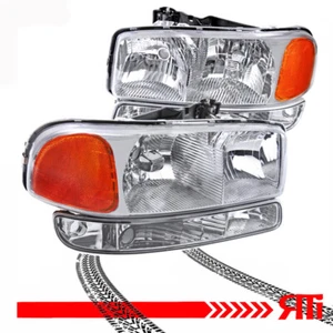 For GMC Sierra 4X4 1500/2500/3500 HD Headlights + Bumper Light Chrome Amber - Picture 1 of 3