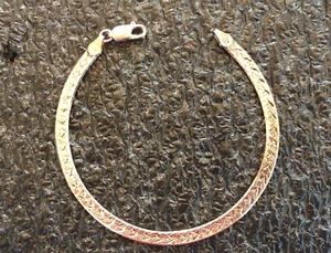 Bracciale Vintage Italia .925 Argento Sterling Textured Inciso Spina di Pesce 7,25" - Foto 1 di 1