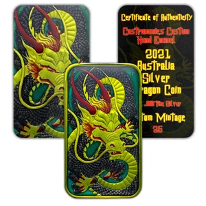 2021 Australia Dragon Bar Castronomics Hand Enameled 1 oz Silver Bar - Picture 1 of 4