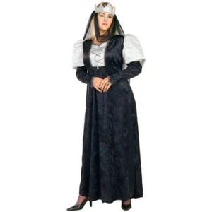 Renaissance Lady Costume 2 Pc Black & Silver Dress & Crown W/ Drape Plus Size - Picture 1 of 1