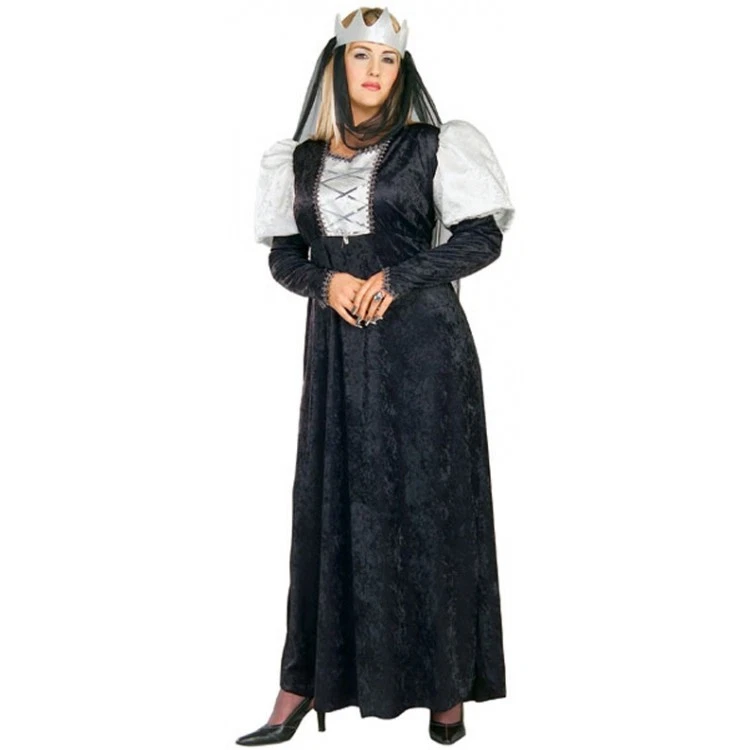 Renaissance Lady Costume 2 Pc Black & Silver Dress & Crown W/ Drape Plus Size  - Image 1 of 1