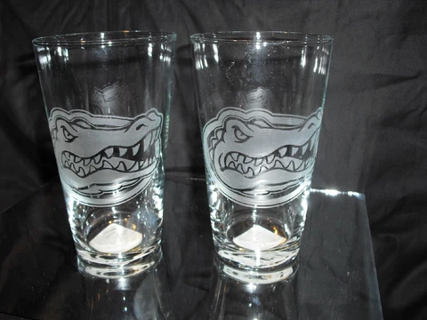 FLORIDA GATORS ETCHED LOGO (2) 16 OUNCE PINT GLASSES NEW Cover