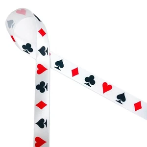 Poker ribbon 7/8" grosgrain ribbon casino ribbon hearts spades 5 Yards - Picture 1 of 1