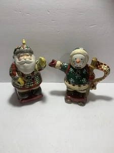 Christmas Sledding Characters Creamer Sugar Set Santa Snowman Sakura Debbie Mumm - Picture 1 of 9