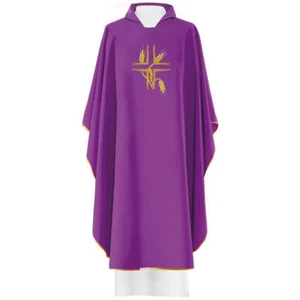 Purple Liturgical Priest Chasuble Vestment & Stole Embroidered Cross & Wheat - Bild 1 von 2