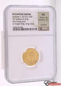 Justinian I, AD 527-656 Byzantine Empire AV Solidus NGC MS Strike 4/5, 3/5 - Picture 1 of 5