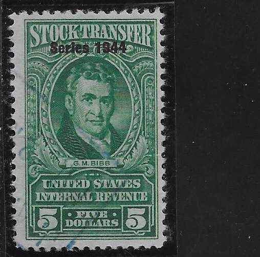 US Scott RD177, Revenue, Stock Transfer, $5, Series of 1944, Used, NG, F/VF - Image 1 of 1