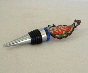 WINE BOTTLE STOPPER Stainles Steel Glass Top BAR FEATHER DESIGN Rubber Cork Band - Picture 1 of 5