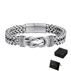 Men 12MM Square Wheat Chain Bracelet Polished Stainless Steel Wristband Gift Box - Picture 1 of 6