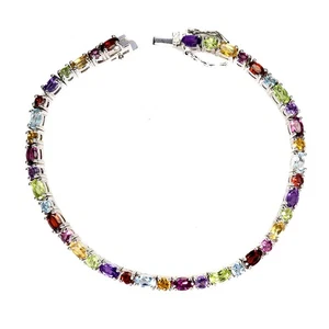 925 Sterling Silver Bracelet Oval Citrine 5x3mm Amethyst Garnet Gemstone 7 Inch - Picture 1 of 14