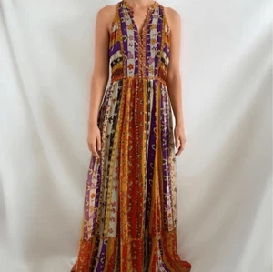 Diane Von Furstenberg Silk Maxi Dress 4 Colorful Floral Long Sleeveless Basmati - Picture 1 of 17