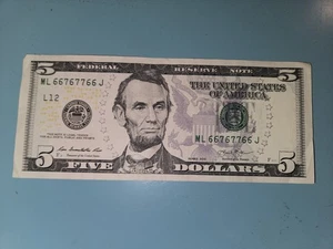 "6-7" Binary $5 Bill Circulated #66767766 - Picture 1 of 2