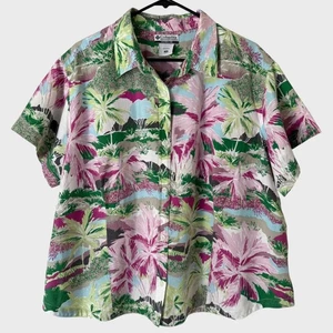 Columbia Tropical Short-Sleeve Button-Up Shirt Floral Green & Pink Women's 3X - Picture 1 of 9