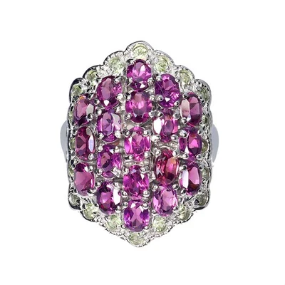 925 Sterling Silver Ring Oval Rhodolite Garnet Peridot Gemstone Jewelry Size 8.5 - Image 1 of 4