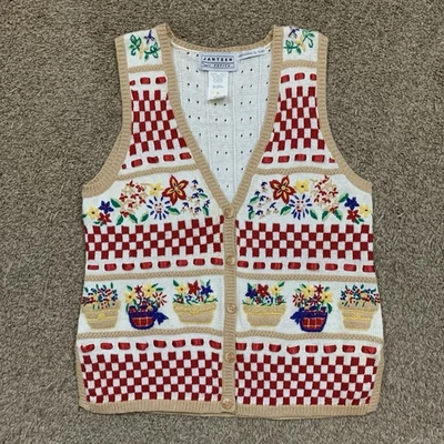 Chaleco Jantzen de Colección Años 90 Pequeño Floral Tejido Suéter Casa Bordado a Mano Abuela Foto 1 de 4