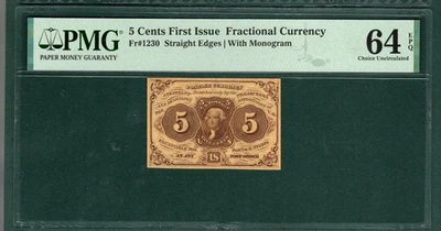 FR 1230 5 Cent 1st Issue US FRACTIONAL CURRENCY  PMG 64 PPQ CH UNC - W1 - Image 1 of 2