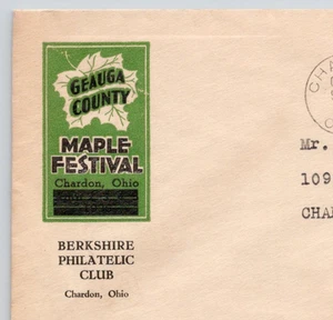 1937 Geauga County Maple Festival Chardon OH Berkshire Philatelic Club Copertina - Foto 1 di 3