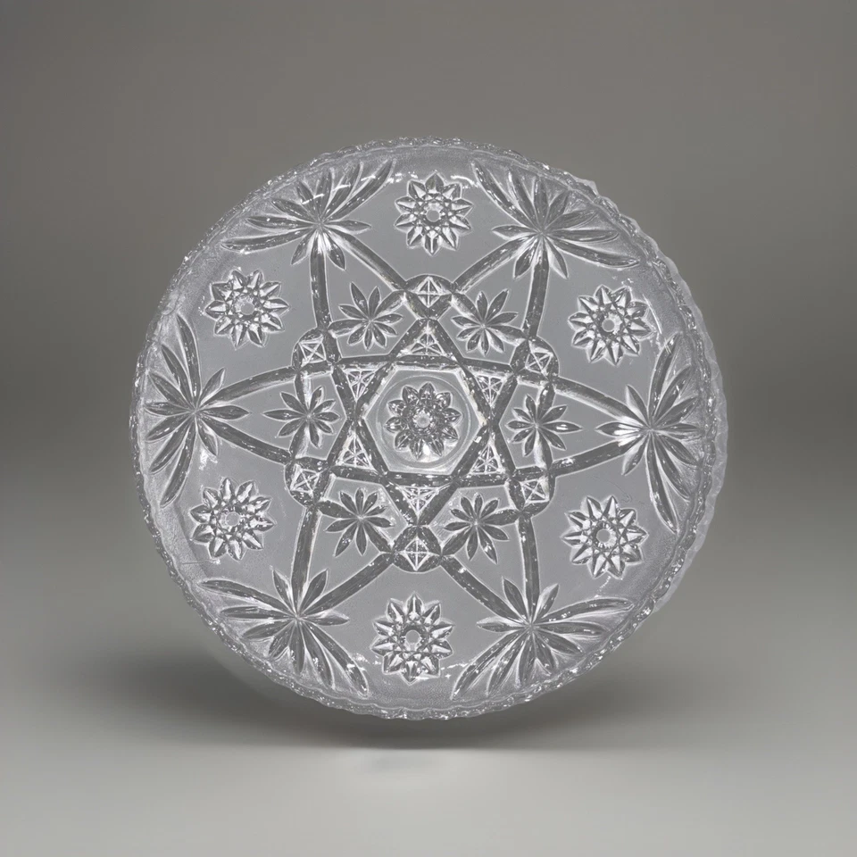 Plato de pastel de vidrio prensado pesado Anchor Hocking vintage patrón de ráfaga de estrellas Foto 1 de 4