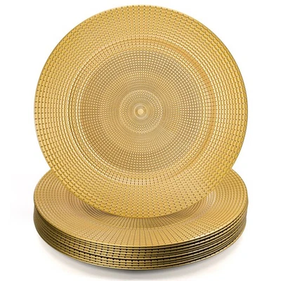 12 Pack Gold Charger Plates for Dinner Plates, 13" Round Plastic Chain Shaped... - Image 1 of 4