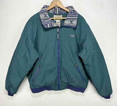 Vintage LL Bean WarmUp Jacket Mens Large Aztec Fleece Lined Teal Full Zip 90s - Image 1 of 4